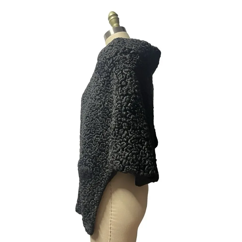 Vintage 50s Curly Persian Lambswool Wrap Stole Capelet w/ front Pockets